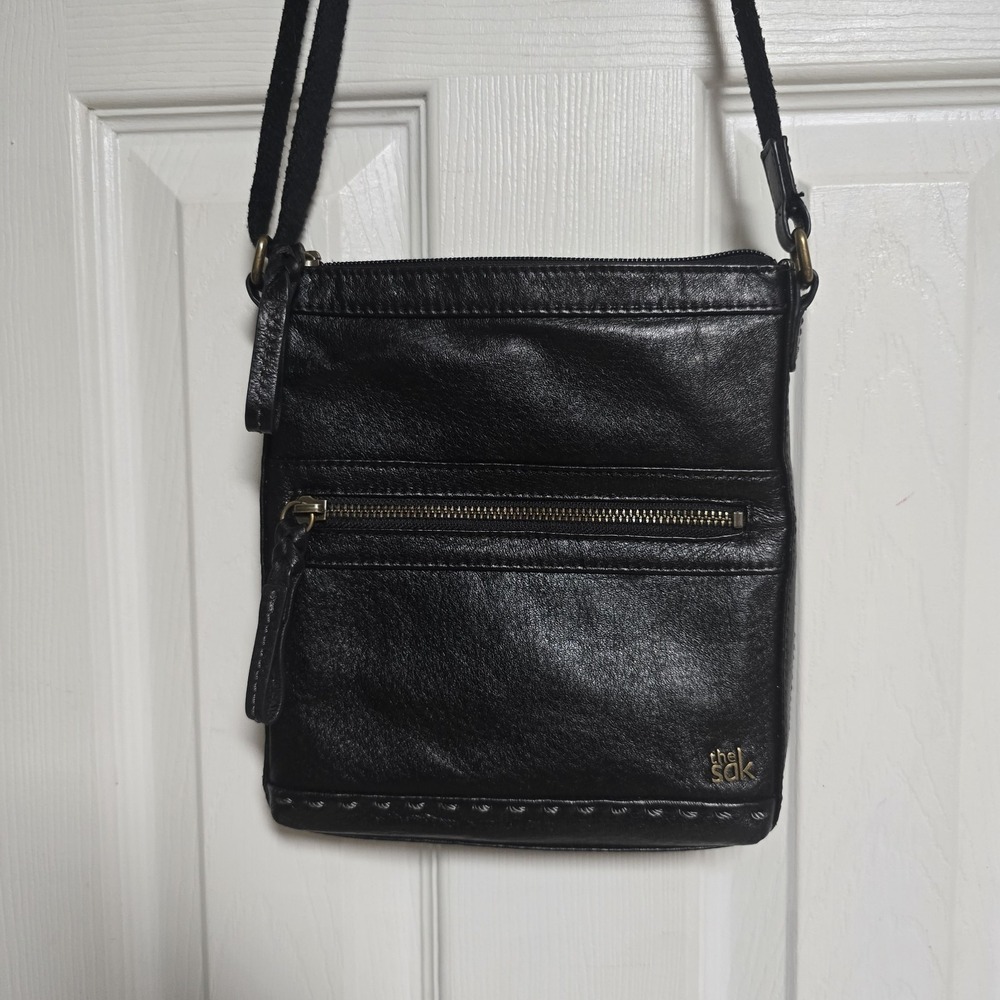 The Sak Leather Shoulder Bag, Black, Mini Fabric Strap Outside/Inside Pockets